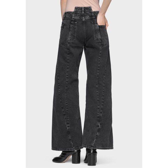 Maison Margiela Cut-Out Jeans - Washed Black High Waisted Wide Leg Jeans